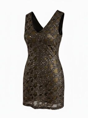 Express Metallic Bronze Sequin V-Neck Mini Dress medium